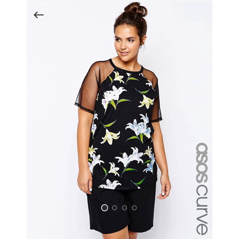 WORN ONCE! ASOS Lily Print Tee with Mesh Raglan Sleeves